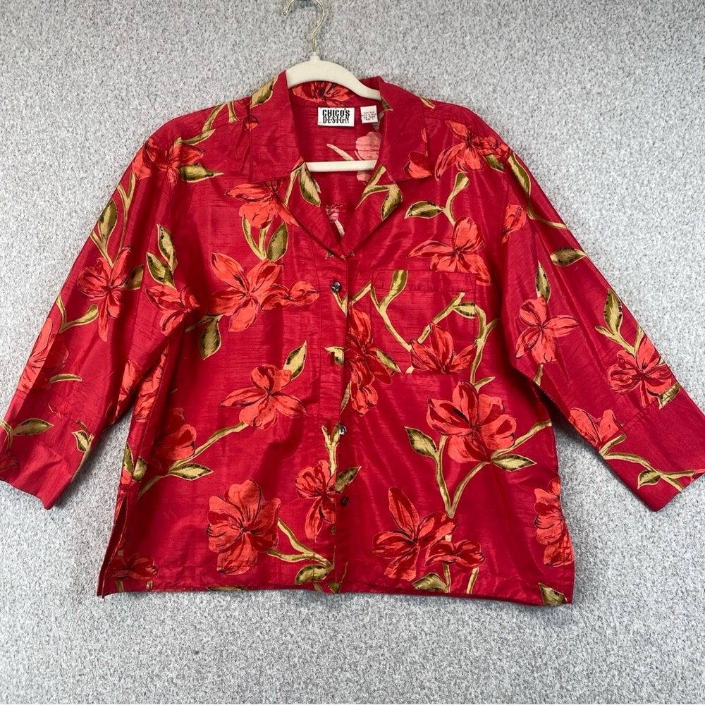 Chico's Tropical Print Silk Blazer Jacket Women's 1(M) Career Travel Chic